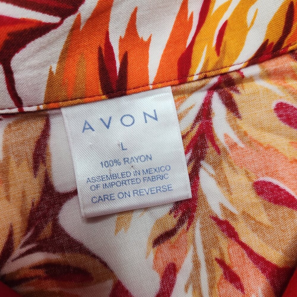 Vintage Avon Tropical Red Floral Button Up Shirt - Picture 6 of 9